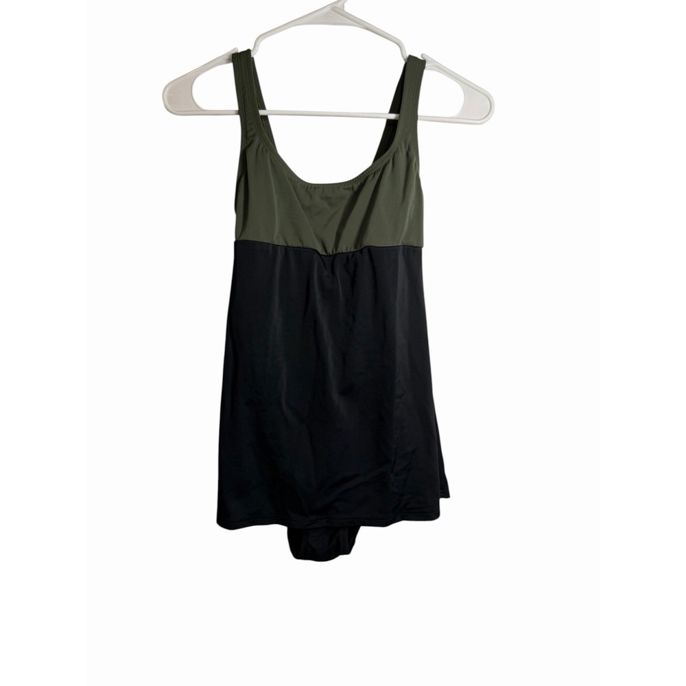 anne klein womens black green one piece swim suit size 6 flowy tummy area